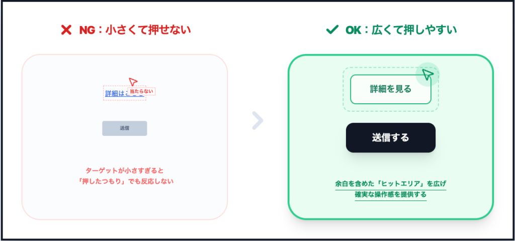 クリックしやすいボタンとクリックしにくいボタンの図解解説